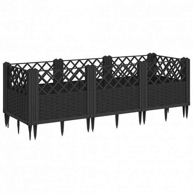 vidaXL Zahradní truhlík s kolíky černý 123,5 x 43,5 x 43,5 cm PP