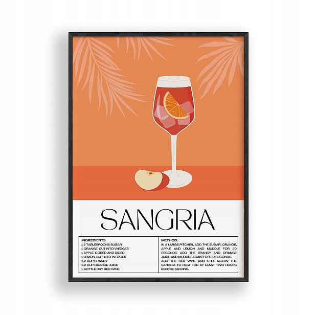 Obraz Sangria Plakát Rámeček Dřevěný Černý 30x42 cm