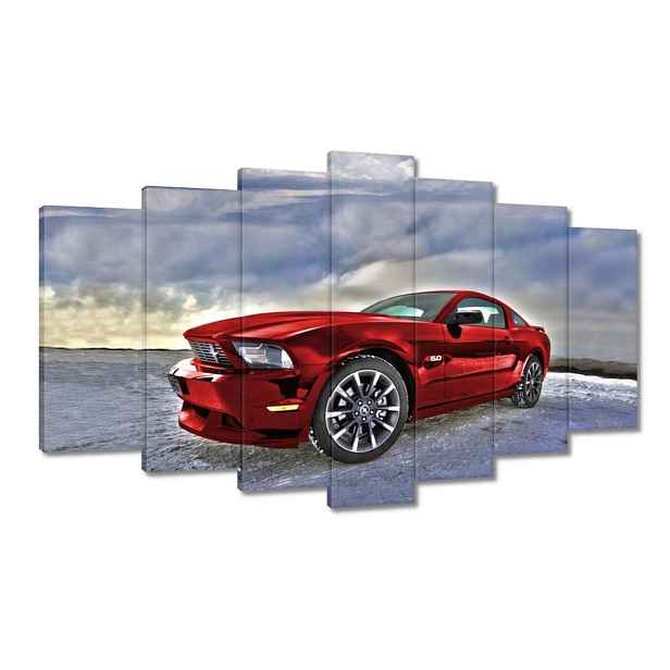 Obrazy 140x80 Červený Mustang Sníh
