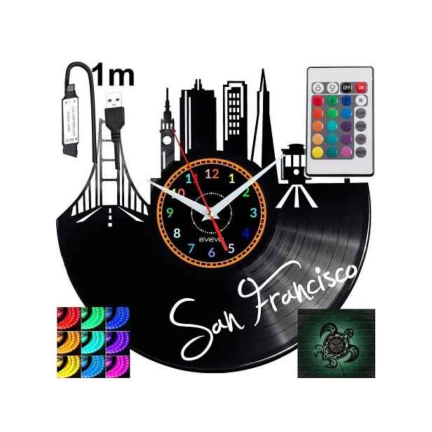 San Francisco Led podsvícené nástěnné hodiny Rgb na dálkové ovládání Vinylová deska N
