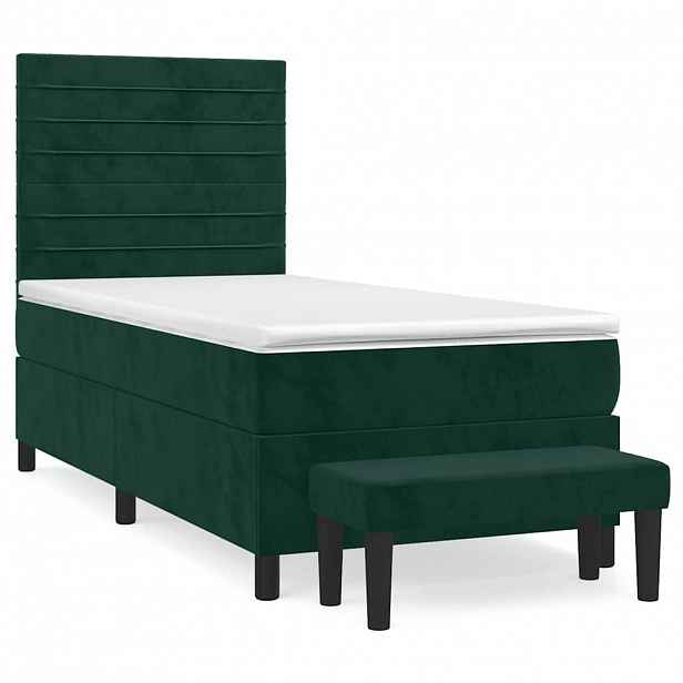 vidaXL Box spring postel s matrací tmavě zelená 90x190 cm samet