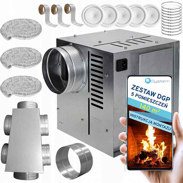 Krbová Turbína Krbový ventilátor 5 místností 140 m2 Set Dgp