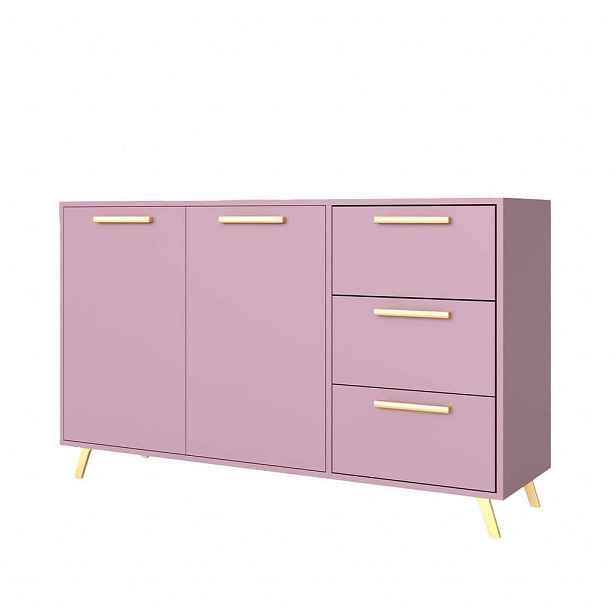 MASSENO KOMODA ELISE, 140/86/41 cm se 3 zásuvkami a 2 dvířky, fialová