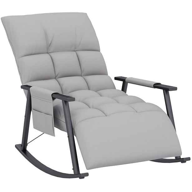 Redom HOUPACÍ křeslo 134/60/70 cm s nastavitelnou opěrkou zad a podnožkou, s boční kapsou, Šedá