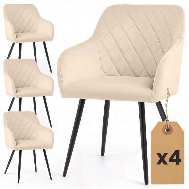 RAUMHIRSCH FURNITURE ČALOUNĚNÁ ŽIDLE, sada 4 ks, kovové nohy, béžová, černá 54,5/82/58