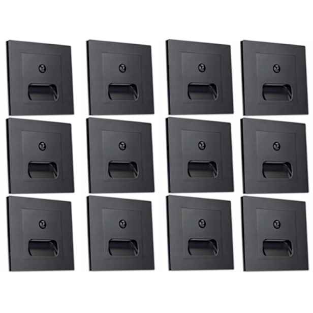 12x Led lampa 230V Černá Schodišťová objímka Čtverec Snímač pohybu soumraku