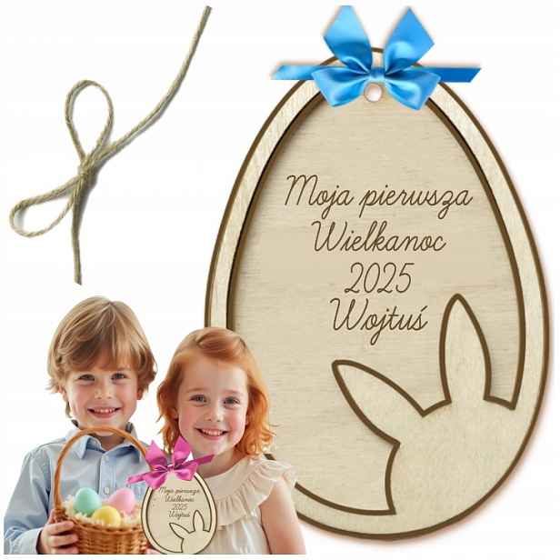Dřevěný Přívěsek Vajíčko Moje První Velikonoce 2025 Jméno Dítěte Gravírování
