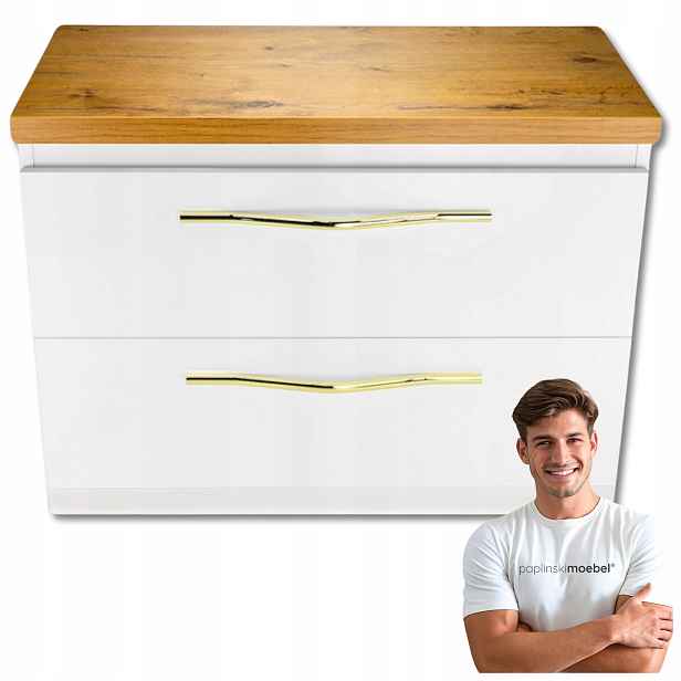 Nástěnná koupelnová skříňka s deskou, bílý lesk, dvě zásuvky, 80 cm