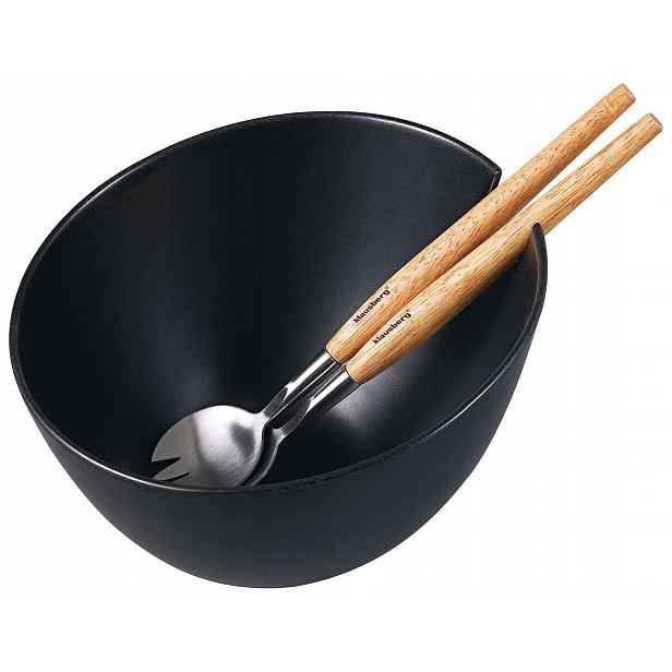 Porcelánová mísa černá 23 cm na salát s lžícemi Klausberg KB-7786