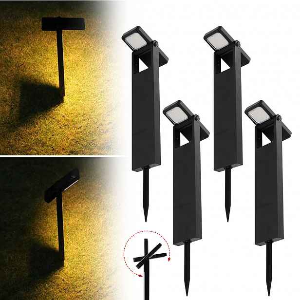 Sada 4 Led zahradních lamp napájených solární energií, které poskytují teplo