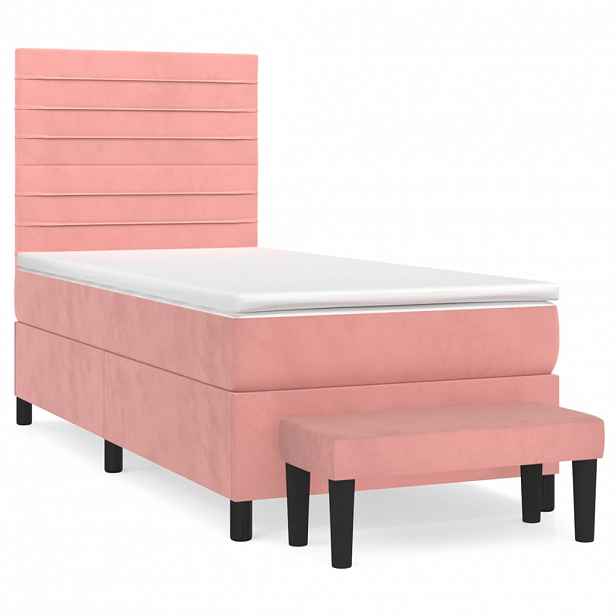 vidaXL Box spring postel s matrací růžová 90x190 cm samet