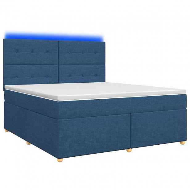 vidaXL Postel boxspring s matrací s čelo Modrá 160 x 200 cm Textil