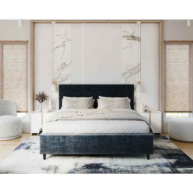 FDM Čalouněná postel Line Plus se zvedacím roštem Nano Velvet denim, velikost 180x200