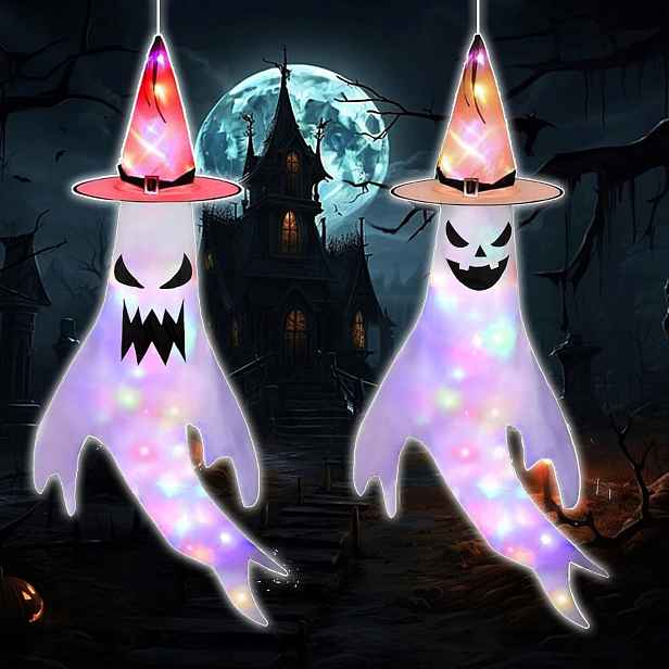 Halloween, 2 kusy závěsných duchů, venkovní, s Led světly