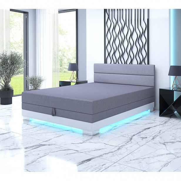 Jednolůžková postel 90x195 MORIA 2 s LED osvětlením - šedá / krémová