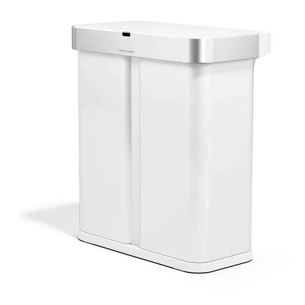 Matně bílý ocelový odpadkový koš 34+24 l na tříděný odpad/bezdotykový Dual Sensor – simplehuman