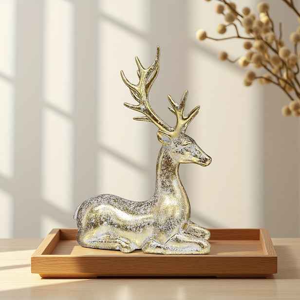 TEMU Sběratelské figurky, Vintage zlatá figurka - Ležící elegantní retro ornament s ležící sochou , materiál plast/nylon vhodný pro Vánoce, svatby,