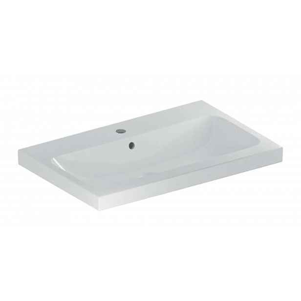 Geberit iCon - Umyvadlo na desku 75x48x16 cm, s přepadem, s otvorem pro baterii, bílá 501.848.00.1