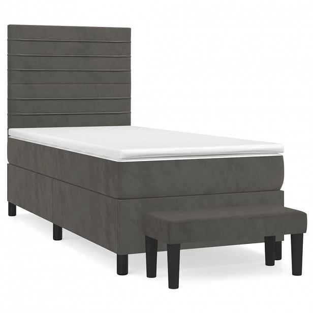 vidaXL Box spring postel s matrací tmavě šedá 90x200 cm samet