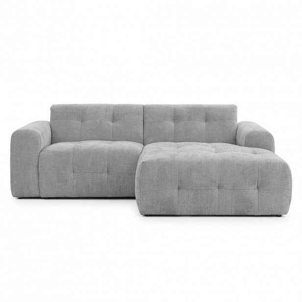 luma-home ROHOVÁ POHOVKA s otomanem vpravo, rafinovaným prošíváním, 234 × 161 × 79 cm (Š×H×V), potah ze ženilky ve světle šedé barvě / 21043