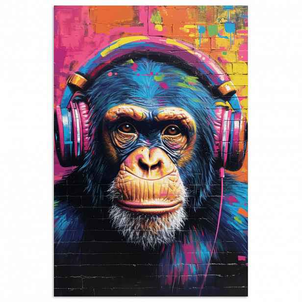MuchoWow PLAKÁT Graffiti - Šimpanz - Street art - Sluchátka - Opice 20x30 cm