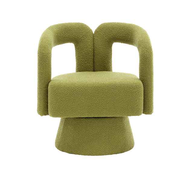 OKWISH OTOČNÉ křeslo 67/55/74 cm olivově zelené z bouclé s 360° otáčením