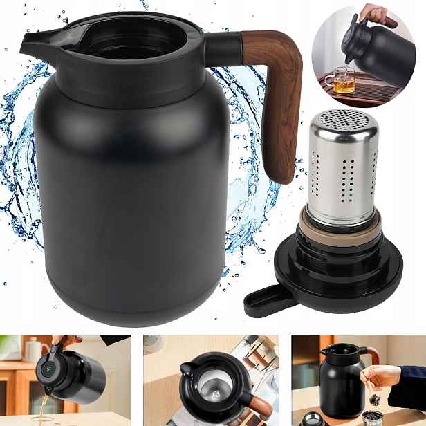 Termokonvice Na Kávu Vakuová Termoska Na Čaj 1.5 L Ocel Černá