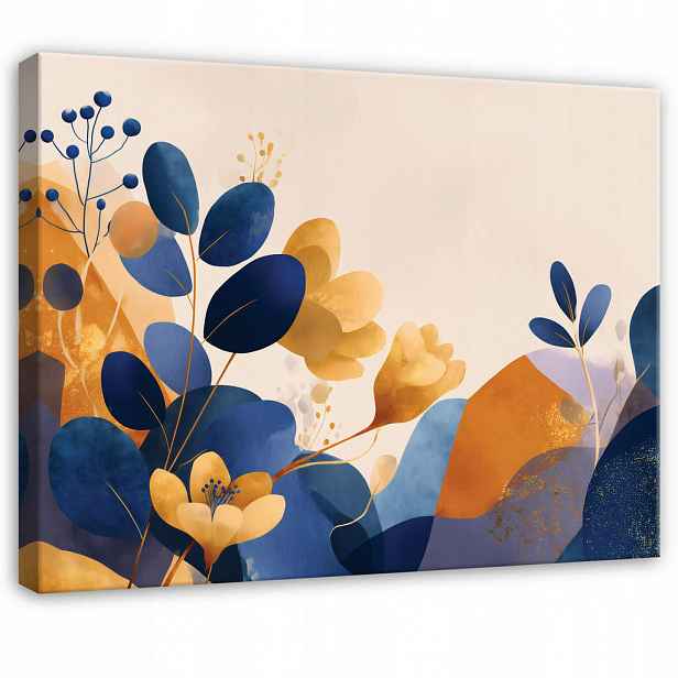 Wallarena OBRAZ na plátně Abstraktní listy modré 60x40 cm
