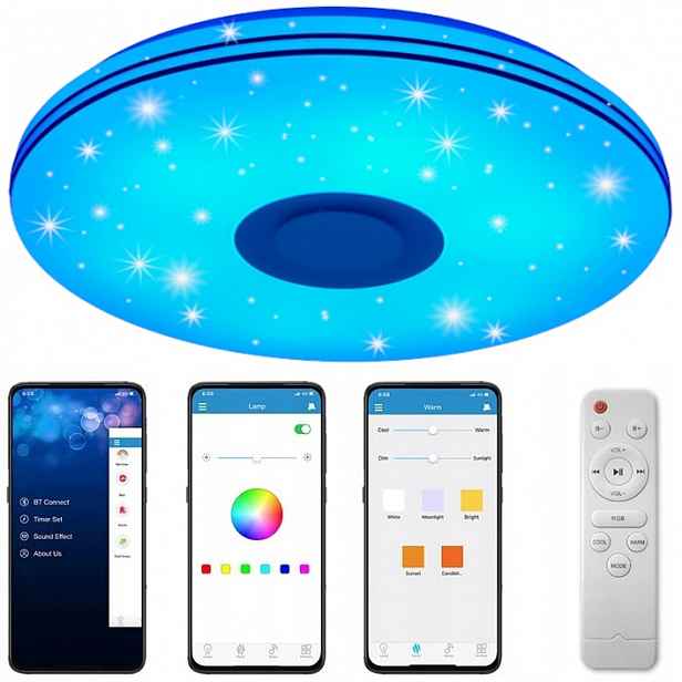 Lampa Stropní Svítidlo Led Rgb 72W Bluetooth Reproduktor Dálkový Ovladač Aplikace Paměť Barev Cct