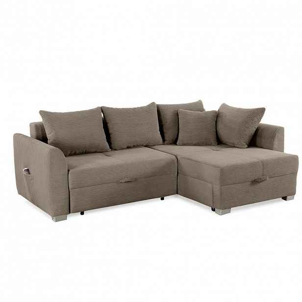 luma-home ROHOVÁ POHOVKA s funkcí rozkládání a úložným prostorem, 236 × 160 × 81 cm (Š×H×V), ležecká plocha 142 × 202 cm, manšestr hnědá taupe / 15208