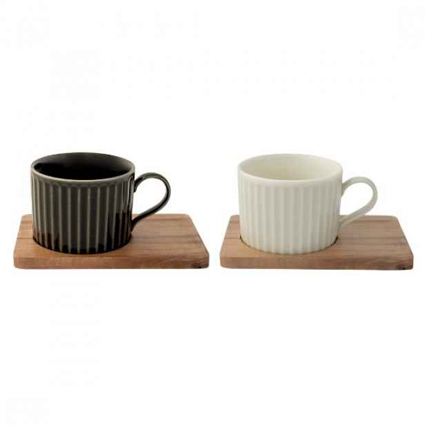 Sada 2 porcelánových hrnků s dřevěným podstavcem, 250 ml, "Take a Brea