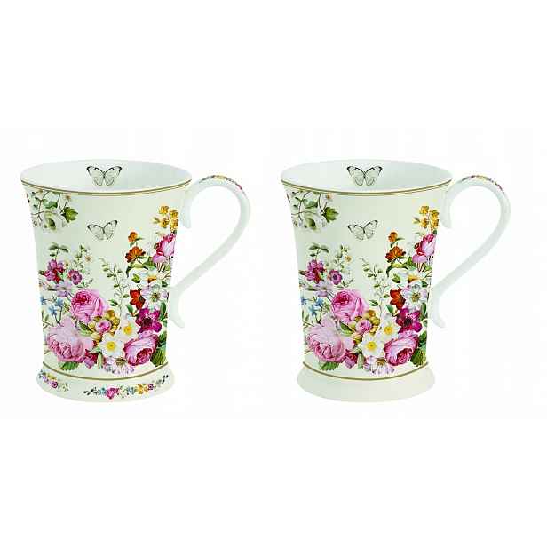 Šálky na čajovou kávu sada 2 ks porcelán 270 ml hrnek s květinami