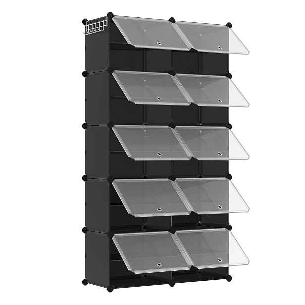 SONGMICS Modulární botník Lux s 10 dvířky čirý/černý