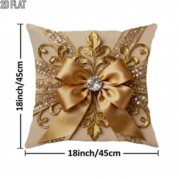 TEMU 2D ploché - 1 ks 2D ploché povlaky na polštáře s mašlí, elegantní luxusní flitrové listové ne-zlaté měkké sametové pratelné povlaky na polštáře
