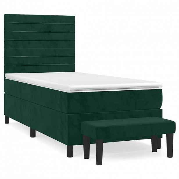vidaXL Box spring postel s matrací tmavě zelená 90x200 cm samet