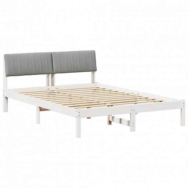 vidaXL Rám postele s čelo Bílá a světle šedá 135 x 190 cm