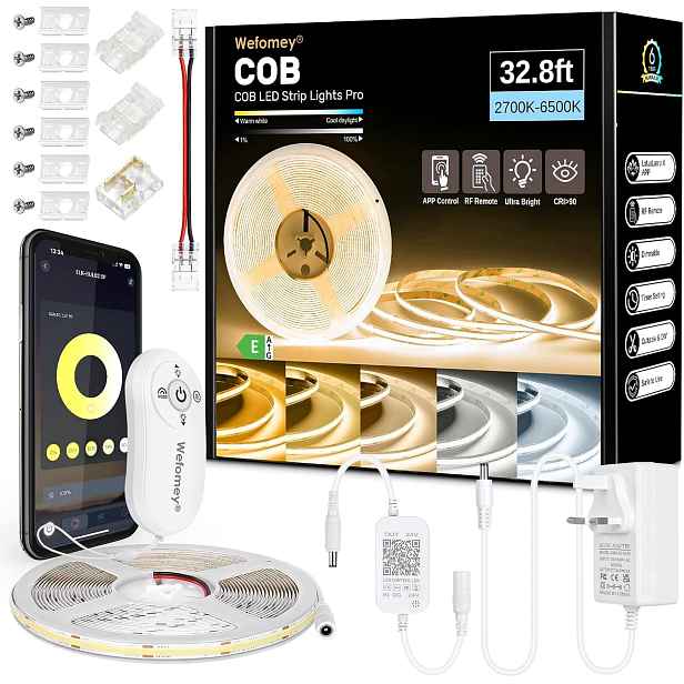 Cob Led světelný pásek, bílý, stmívatelný, 2700K-6500K 24V, flexibilní