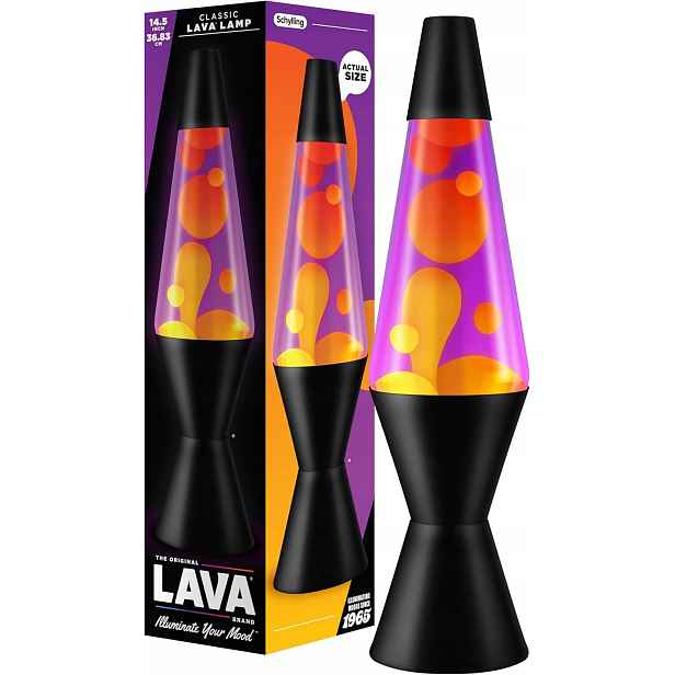 Lampa Lava Originální 36,8 CM Žlutý Vosk Fialová Tekutina Černá Základna