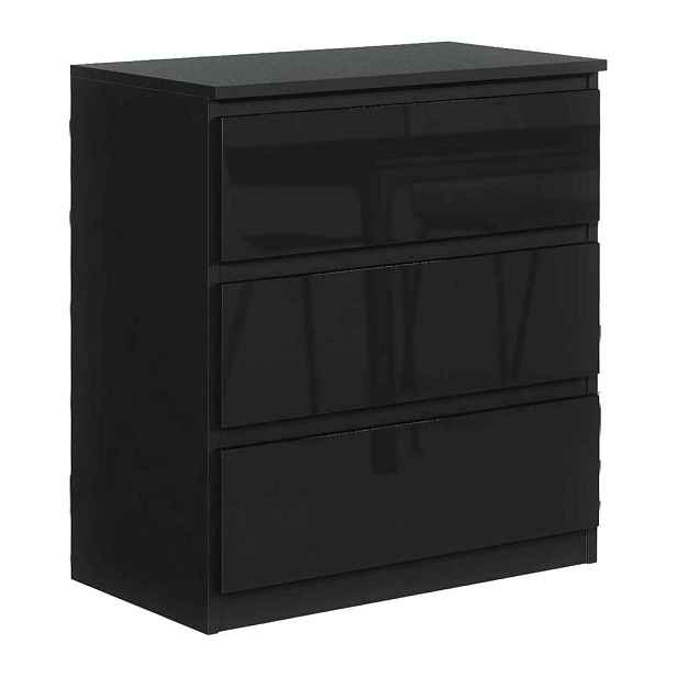 MASSENO KOMODA NUDO, 70/78,5/39 cm se 3 zásuvkami a dvířky, černá