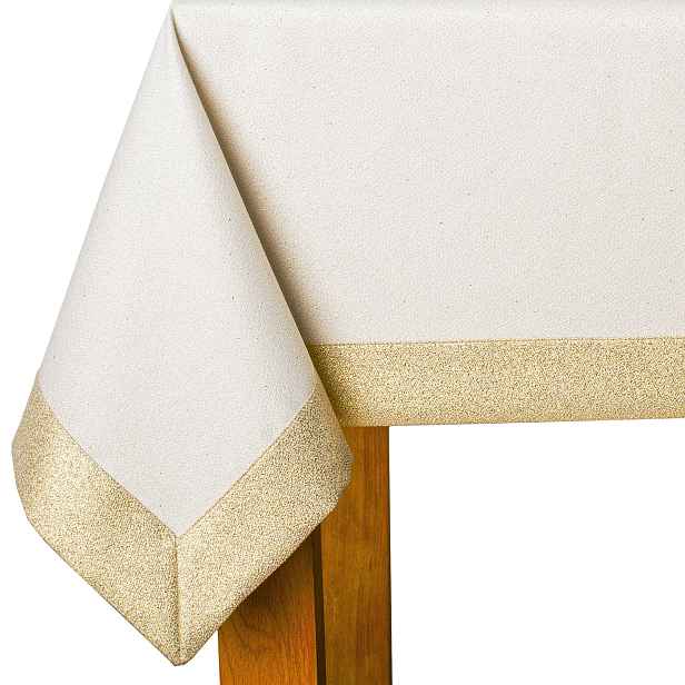 Ubrus odolný proti skvrnám Premium šitý s manžetou 5 cm Zlatý lesk – 140 x 380 cm