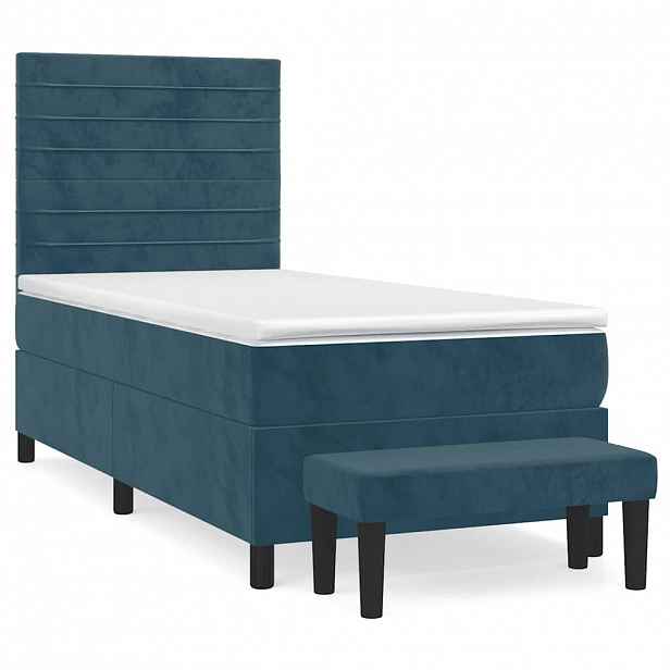 vidaXL Box spring postel s matrací tmavě modrá 90x200 cm samet