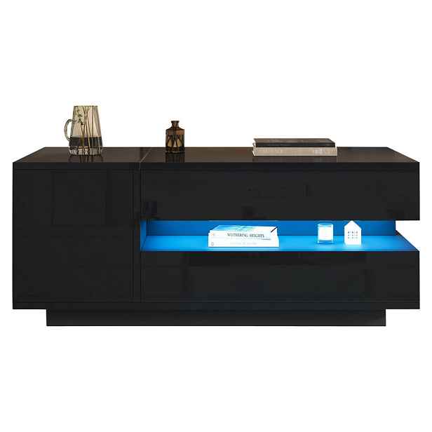 EVRYAE KONFERENČNÍ STOLEK se zvedací funkcí LED 1 zásuvkou 1 skříňkou a úložným prostorem 95/50/40 cm