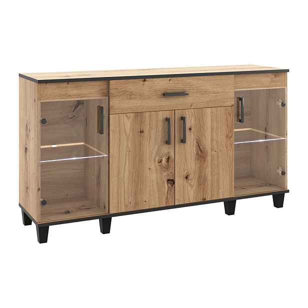 MASSENO KOMODA CORTEZA, 160/90/40 cm s 1 zásuvkou a 4 dvířky, dub Artisan