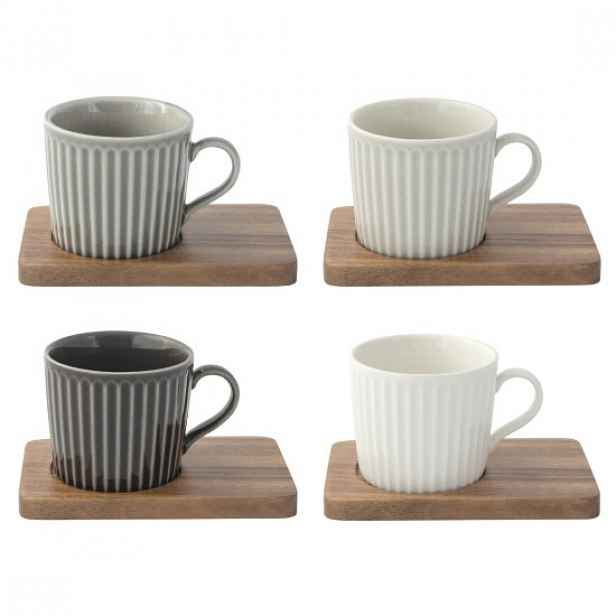 Sada 4 šálků na kávu, porcelán, s dřevěnou podpěrou, 110 ml, "Take a B