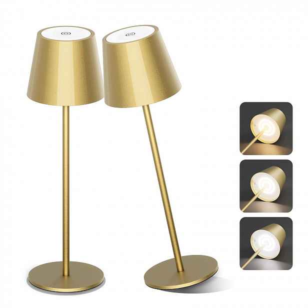 Stolní lampa Aipsun 2 ks Led zlatá stmívatelná bezdrátová IP54 6000