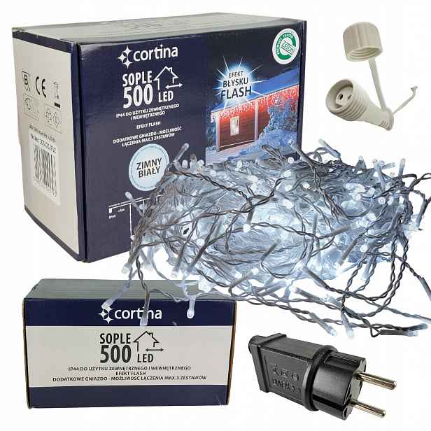Vánoční Osvětlení Na Stromeček 500 Led Sople Flash Spojování Studená Bílá Venkovní