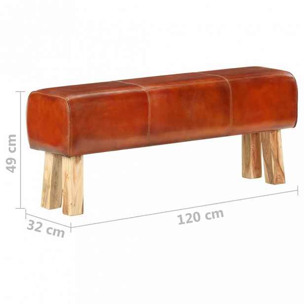 Lavice pravá kůže / dřevo 120 cm