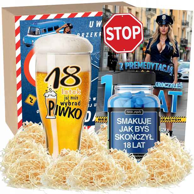 Dárek Sada k 18. narozeninám pro chlapce Pivní Sklenice na pivo Zábavný gadget