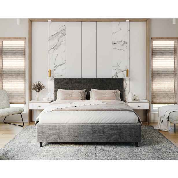 FDM Čalouněná postel Line Plus se zvedacím roštem Nano Velvet grafitově šedá, velikost 180x200