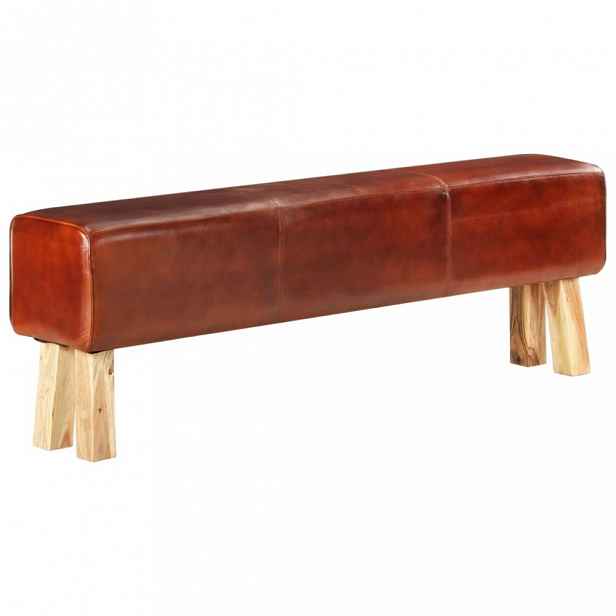 Lavice pravá kůže / dřevo 120 cm